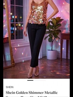 Shein Golden Shimmer Metallic Summer Top - Size US 12